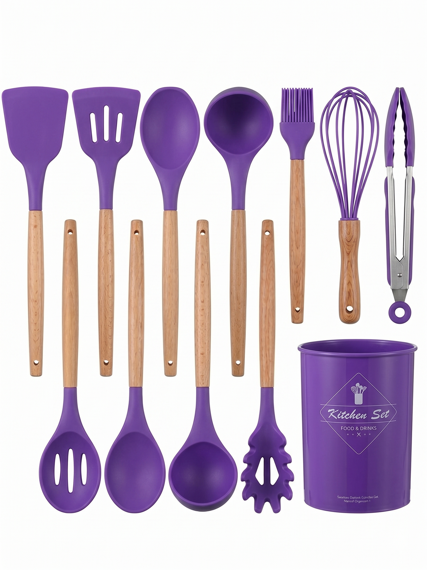 Premium 12-Piece Silicone Kitchen Utensils Set with Wooden Handles | Non-Stick Cooking Tools & Holder