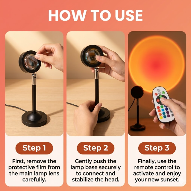 Sunset Lamp: Remote RGB Projector (Dimmable, 16 Colors)
