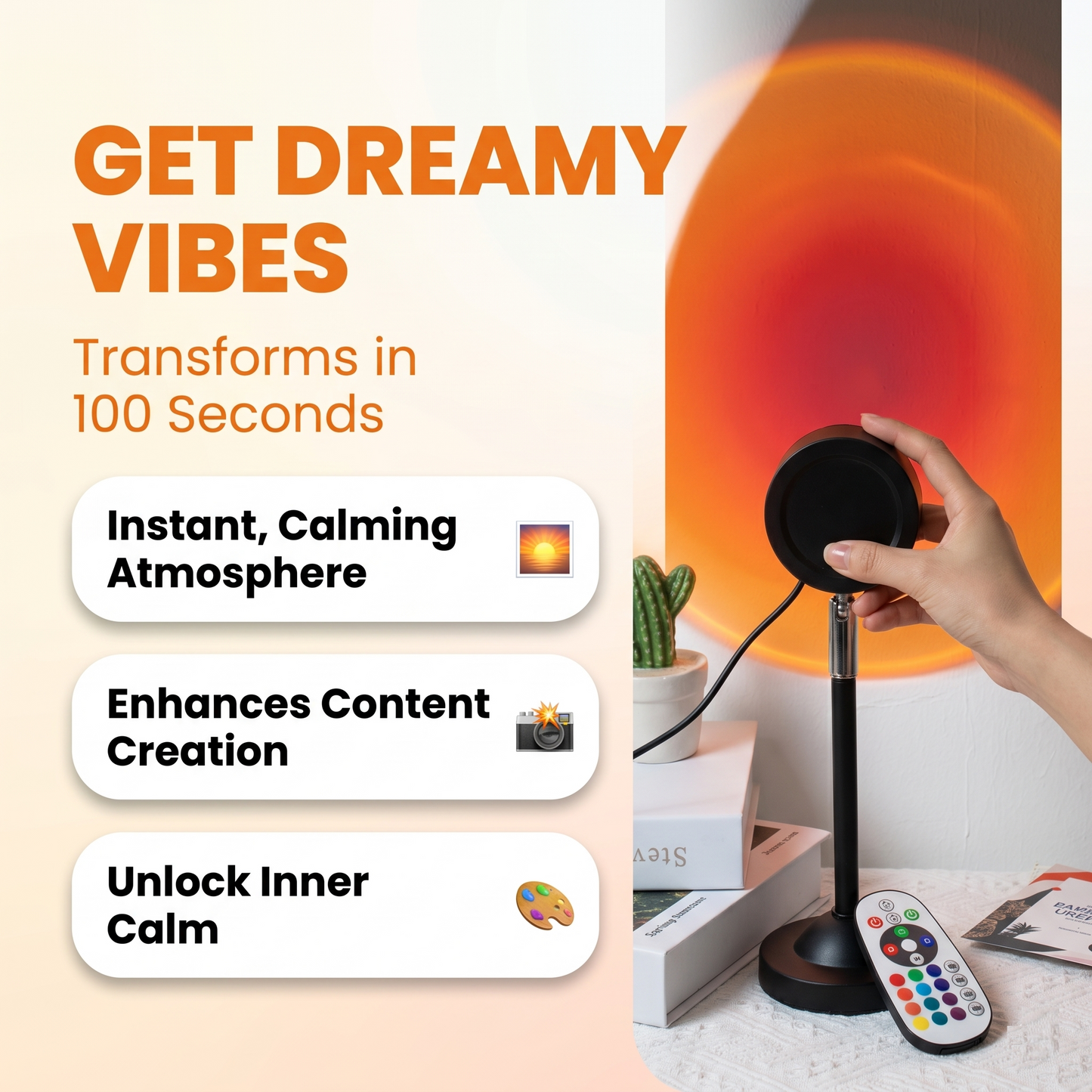 Sunset Lamp: Remote RGB Projector (Dimmable, 16 Colors)