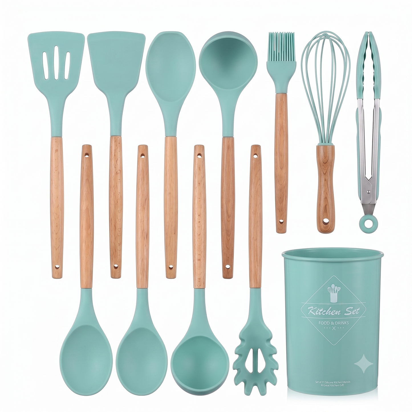 Premium 12-Piece Silicone Kitchen Utensils Set with Wooden Handles | Non-Stick Cooking Tools & Holder