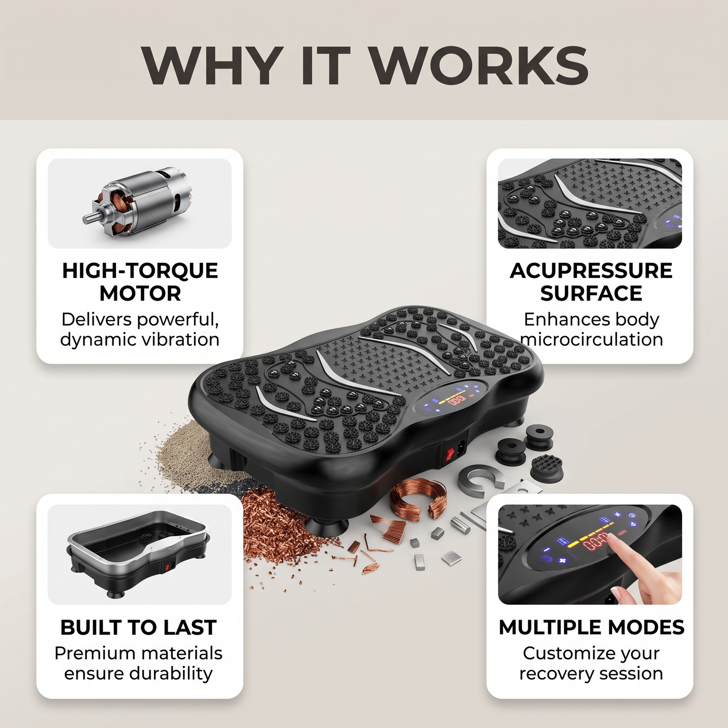 Vibration Plate Exercise Machine – Whole Body Fitness & Massage Platform with Bluetooth, Remote Control & 10 Modes