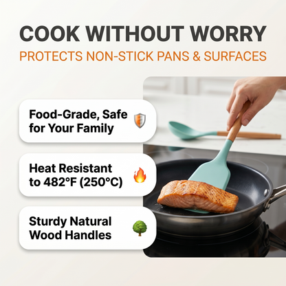 Premium 12-Piece Silicone Kitchen Utensils Set with Wooden Handles | Non-Stick Cooking Tools & Holder
