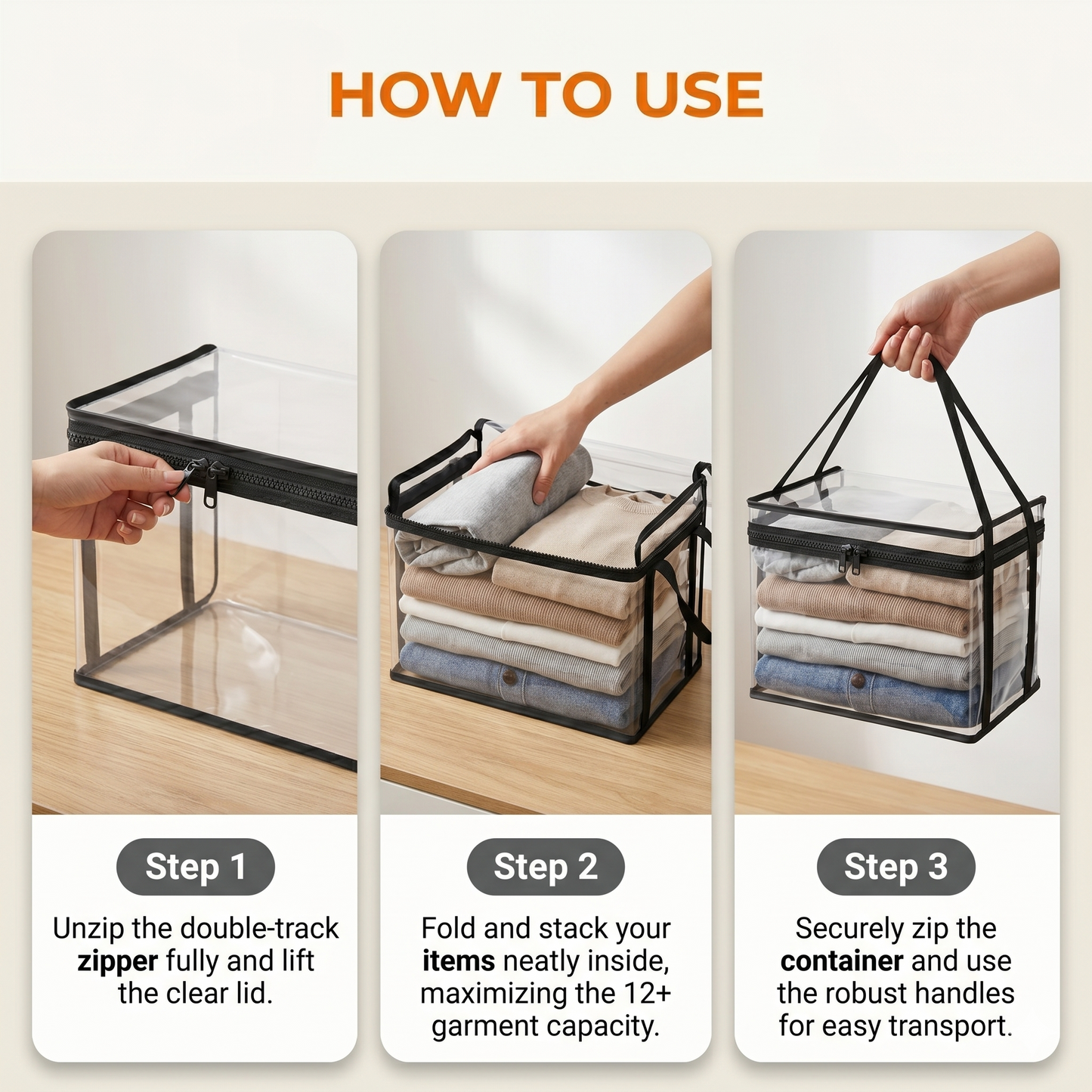 Heavy-Duty Clear Storage Box with Hinged Lid – Large Capacity Organizer