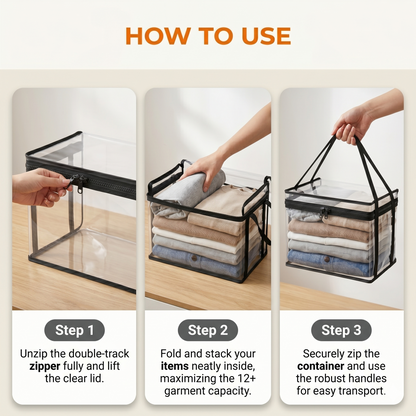 Heavy-Duty Clear Storage Box with Hinged Lid – Large Capacity Organizer
