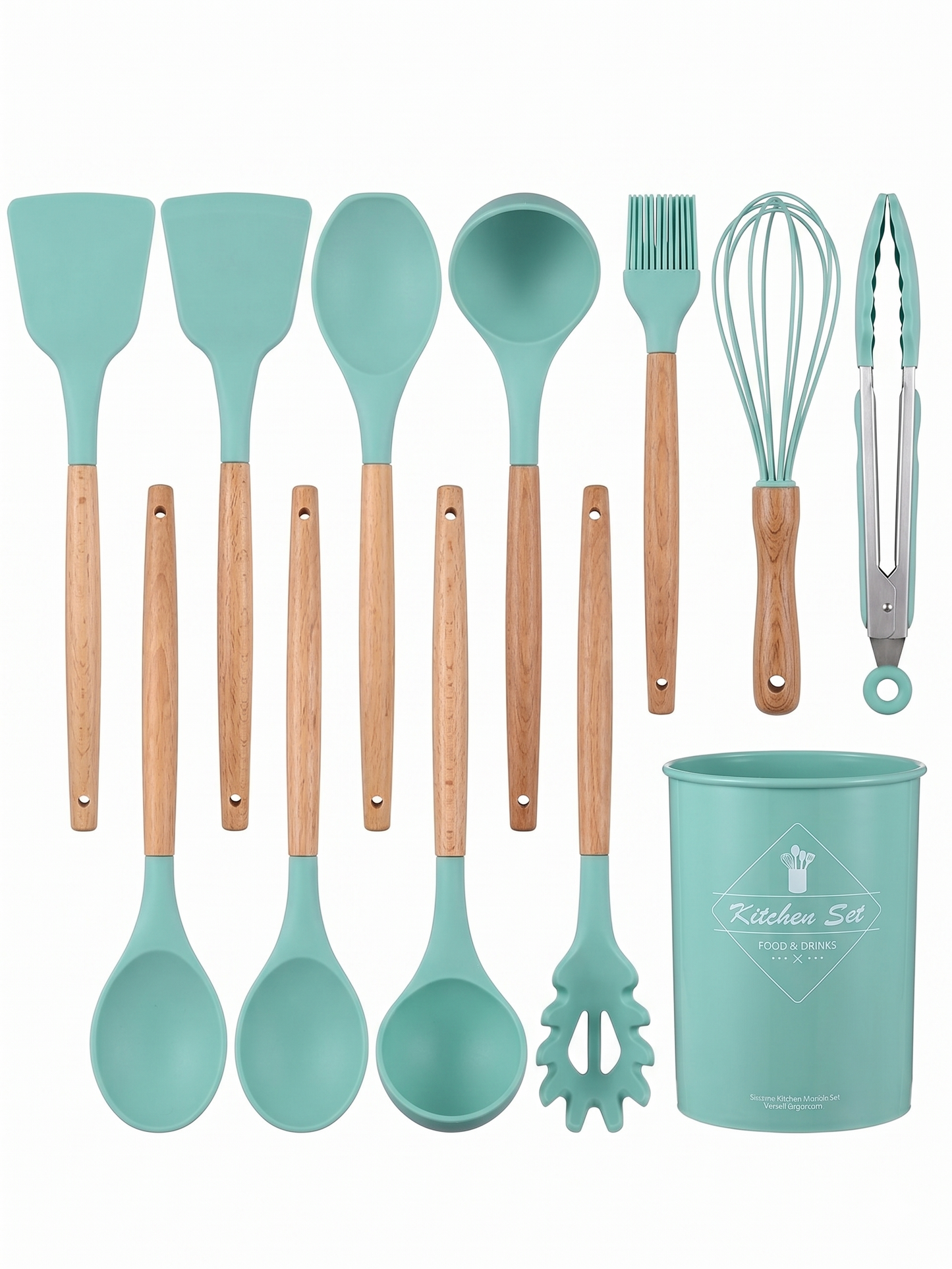 Premium 12-Piece Silicone Kitchen Utensils Set with Wooden Handles | Non-Stick Cooking Tools & Holder