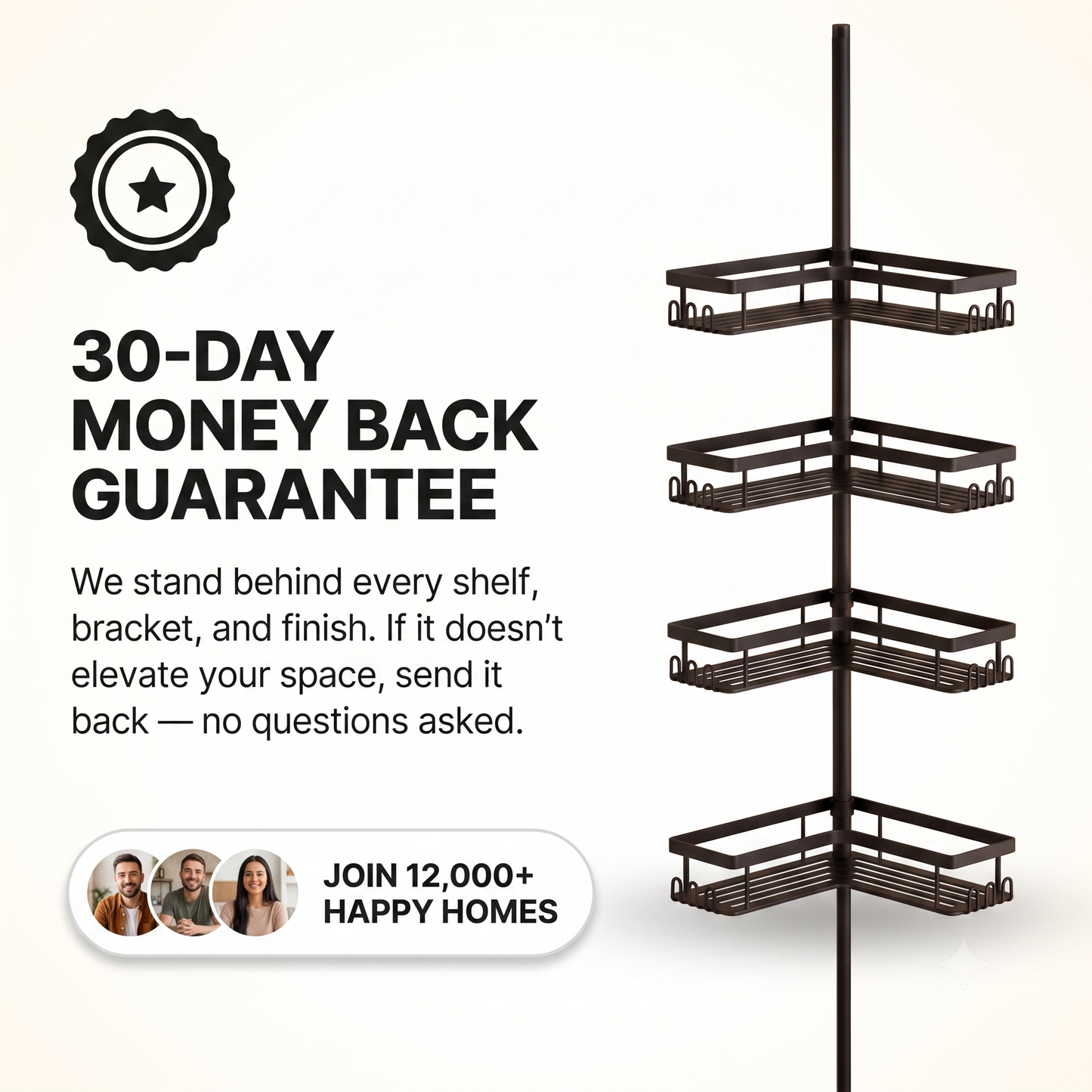 S & T HOME - 4-Tier Tension Pole Shower Caddy, Drill-Free Corner Shelf, Matte Black